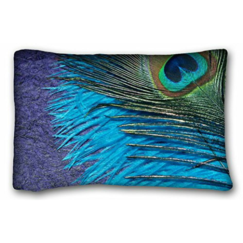 WinHome Purple And Teal Peacock Pillow Cover Canvas Accent Rectangle Pillow Case Standard Pillow