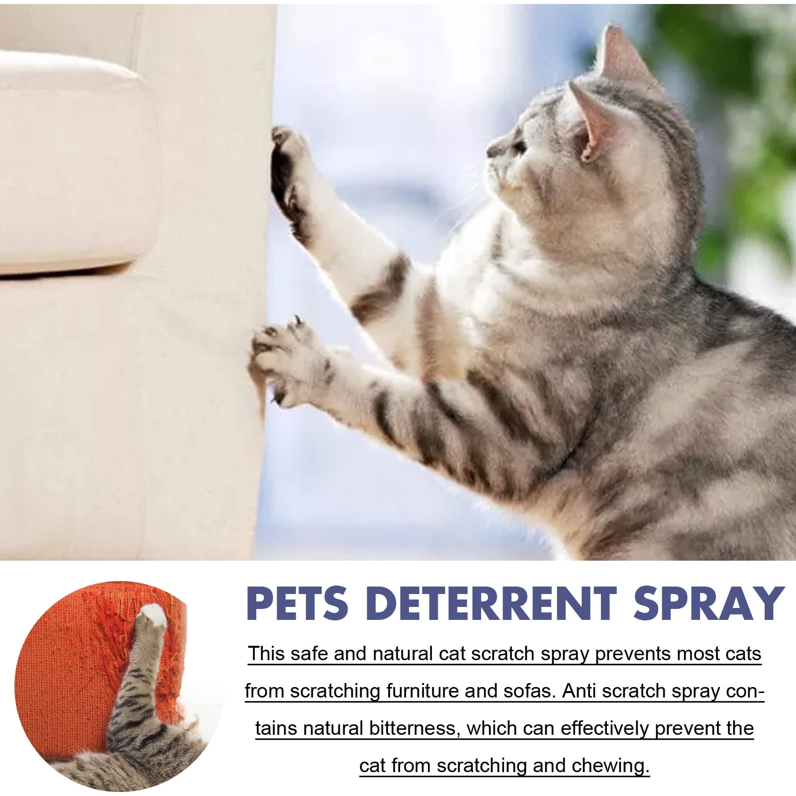 Alvantor Cat Scratch Deterrent Spray, Natural Peppermint Repellent, Anti Scratch Protector for Furniture