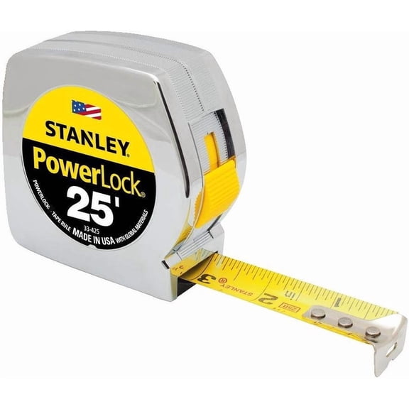 Stanley Bostitch Powerlock Ii Power Return Rule, 1" X 25ft, Chrome/yellow