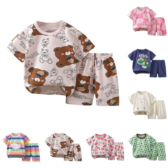 Nwiuh Toddler Baby Boy Summer Clothes 6 12 18 24 Months Short Sleeve Letter T Shirt Top Short Infant Newborn Baby Outfit(Light Pink, 5-6 Years)