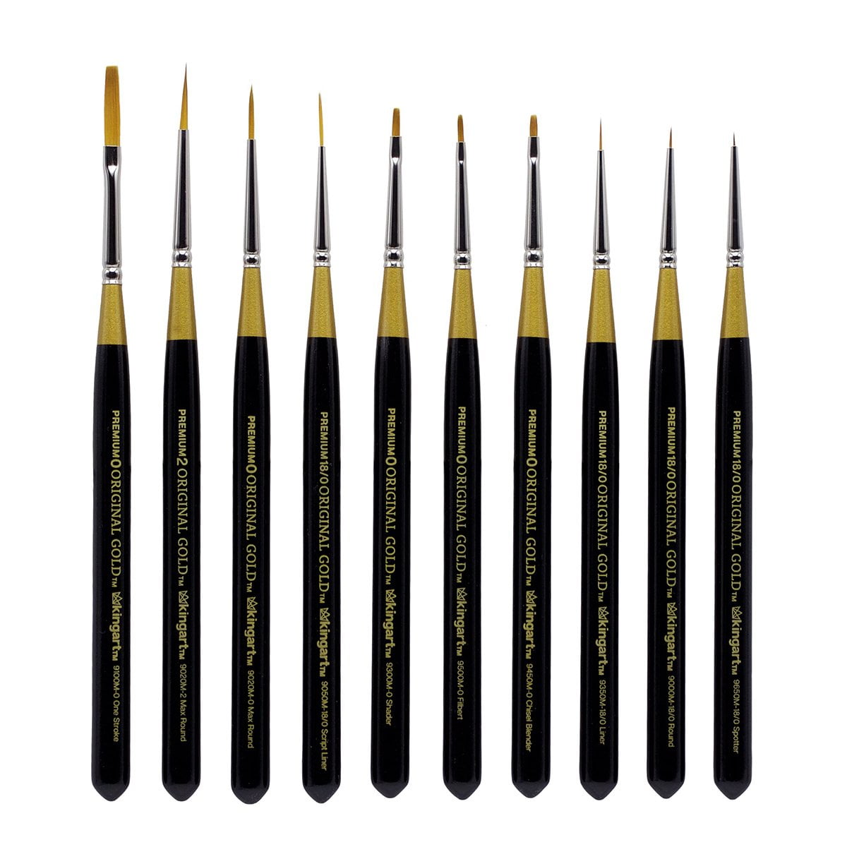 KINGART™ Original Gold, Golden Taklon Mini Brushes, Set of 10