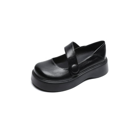 

Avamo Women Flats Ankle Strap Mary Jane Slip On Leather Shoes Ladies Loafers Girls Fashion Platform Lolita Shoe Black 5.5