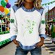 thumbnail image 1 of TaTaai Women's St Patrick's Day Long Sleeve Round Neck Color Block Shirt, Fashion Casual Style, Soft Fabric for Holiday Daily Outings Gift, 1 of 5