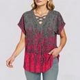 thumbnail image 6 of YUGYXL Shirts for Women Short Sleeve Tops Gradient Criss Cross V Neck Summer Casual Travel Work Shirt Going Out Red Top XXL, 6 of 9