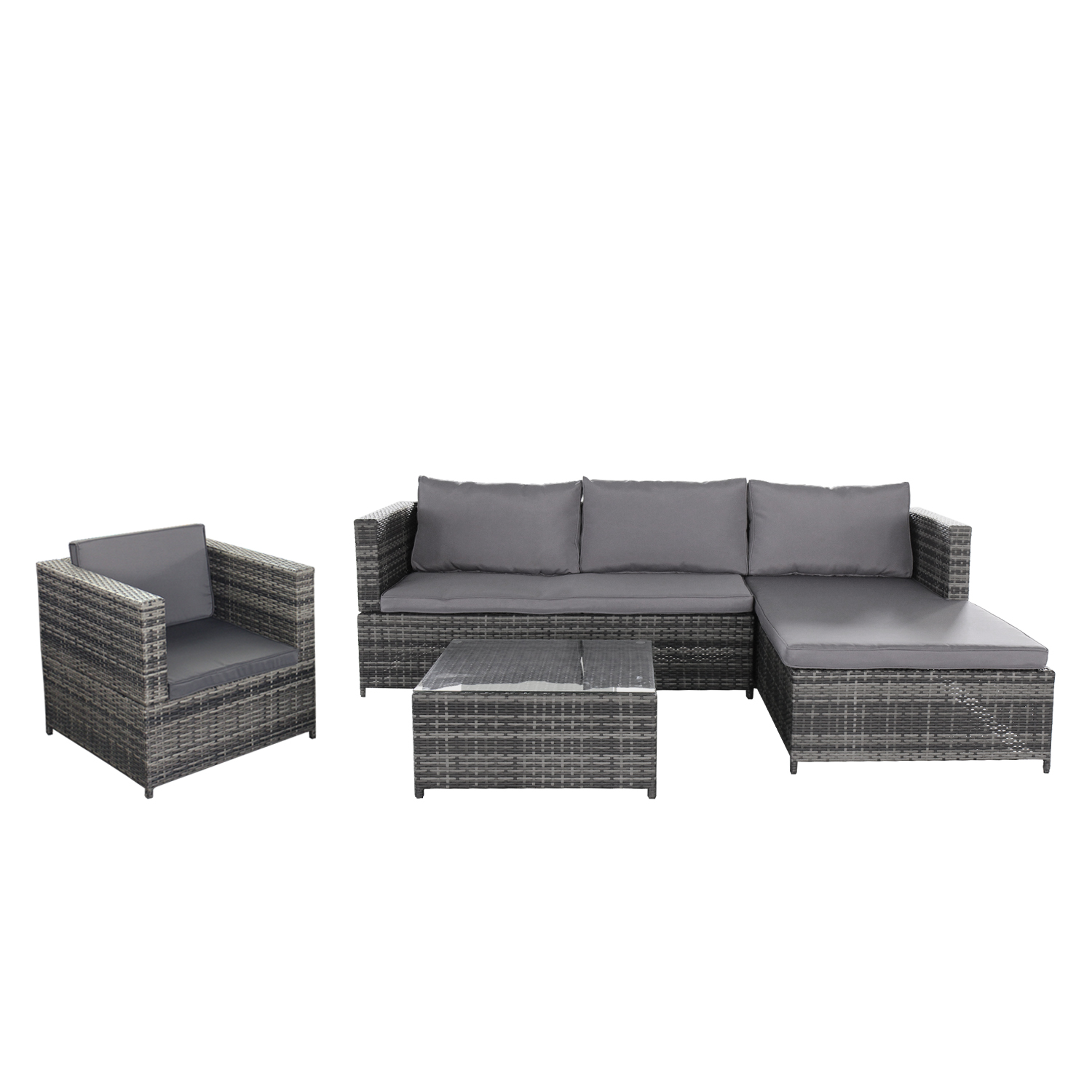 Baner Garden SJ-14067 Complete 4 Piece PE Wicker Rattan Pool Patio Garden Chaise Lounge Set with Cushions, Grey - image 2 of 7