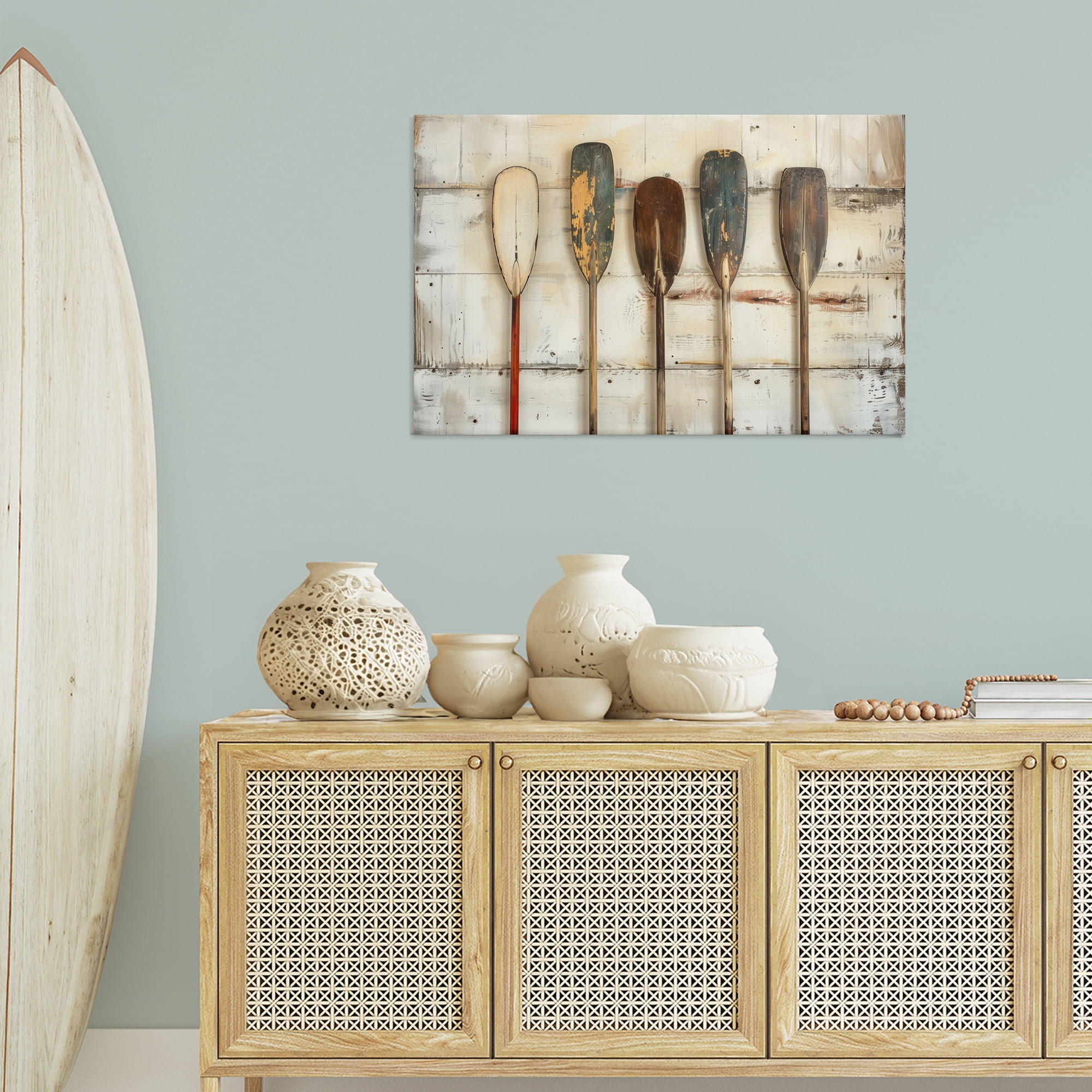 Stupell Industries Rustic Oar Lineup Nautical & Beach Painting Wrapped Canvas Art Print Wall Art, 36 x 24