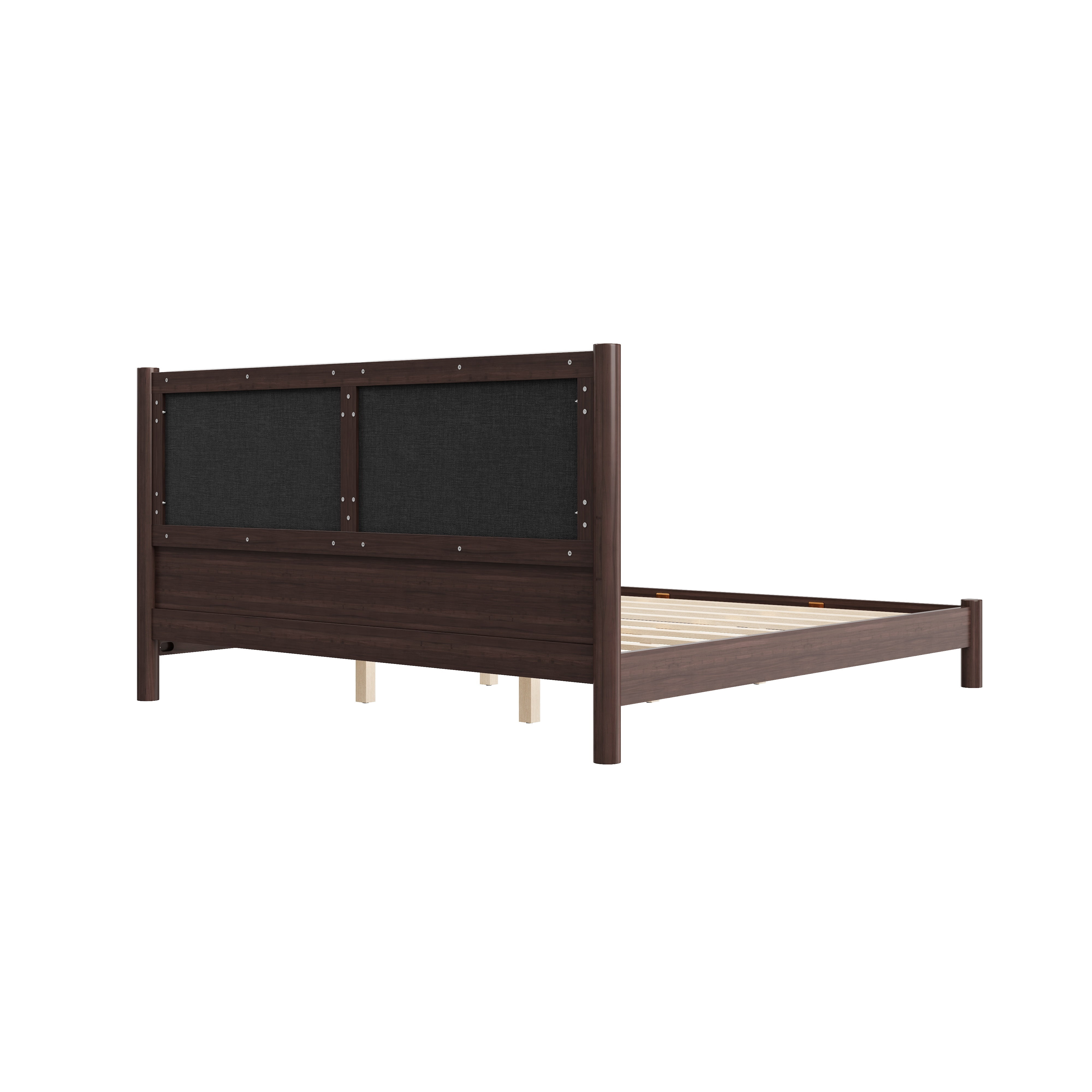 Euroco Wood King Size Platform Bed with PU Leather Headboard, No Box Spring Needed, Espresso