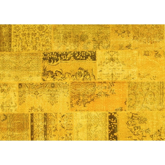 Ahgly Company Indoor Rectangle Patchwork Yellow Transitional Area Rugs, 4' x 6'