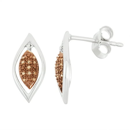Beaux Bijoux Sterling Silver Two-Tone White & Chocolate Diamond Marquise Stud Earrings .05 cttw