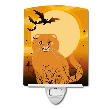 Caroline's Treasures BB4453CNL Halloween Scottish Fold Cat Ceramic Night Light, 6x4x3", multicolor