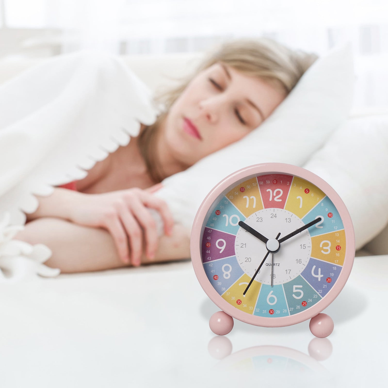 Silent Analog Alarm Clock for Kids - Colorful Educational Clock with Night Light, No Ticking, Easy-to-Use Buttons, Battery-Powered, Ideal Gift for Boys & Girls
