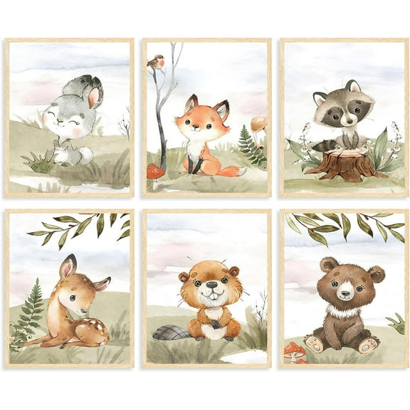 Animal Nursery Wall Decor, Toddler Kids Room Wall Art Poster Cute Raccoon Bunny Bear Decors for Playroom Bedroom Bathroom, 8×10 in Unframed