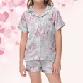 thumbnail image 2 of YUEHUA Girls Valentines Pajamas Silk PJS Set Bow Satin Sleepwear Short Sleeve Jammies for Kids Button-Down Nightwear size 7-8 10-12, 2 of 6