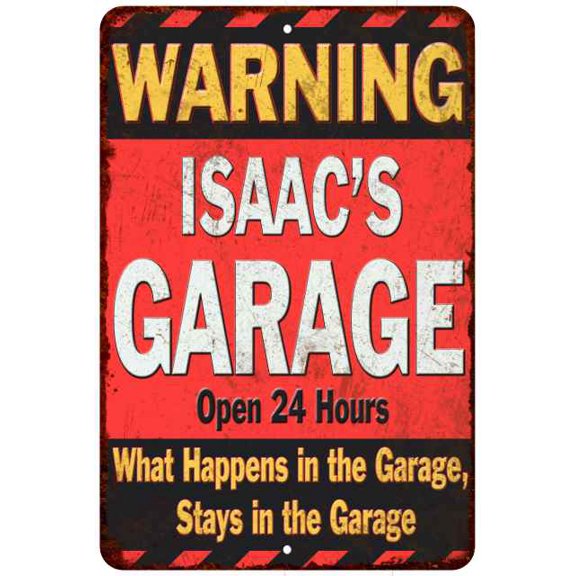 ISAAC'S Garage Warning Man Cave Wall Decor 8 x 12 High Gloss Metal 208120030280