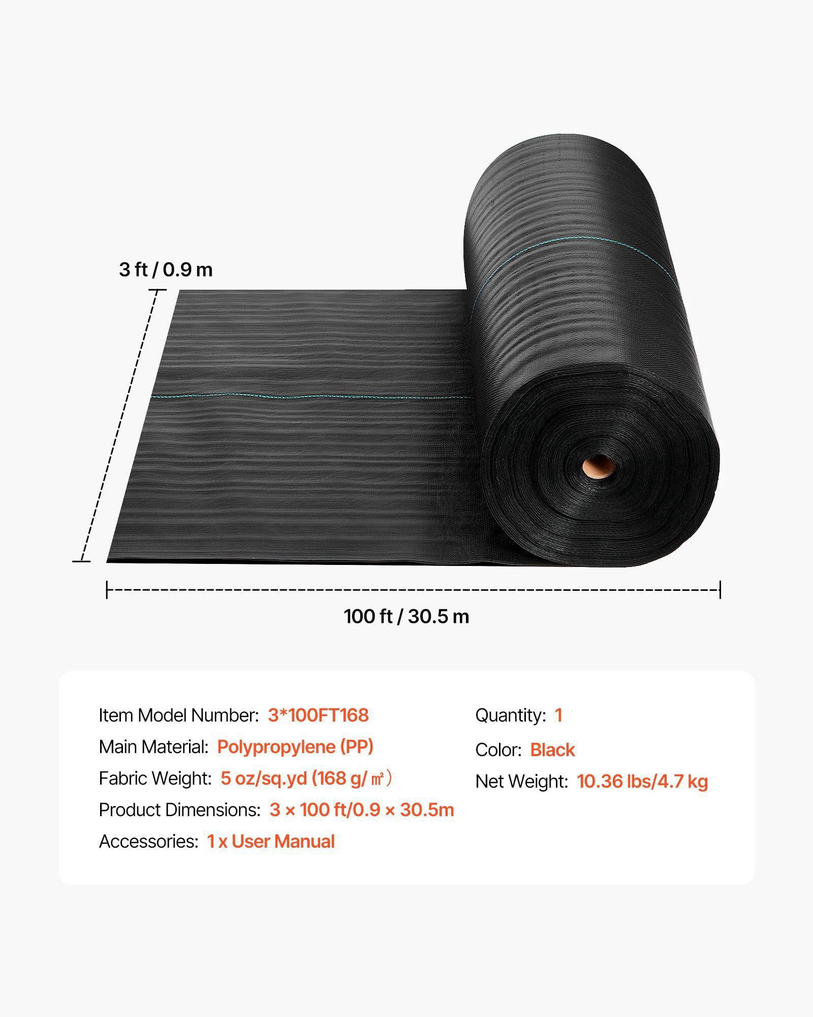 Heavy Duty 3x100FT 5oz Woven Weed Barrier Fabric Landscape Ground Cover Geotextile Gardening Mat Black