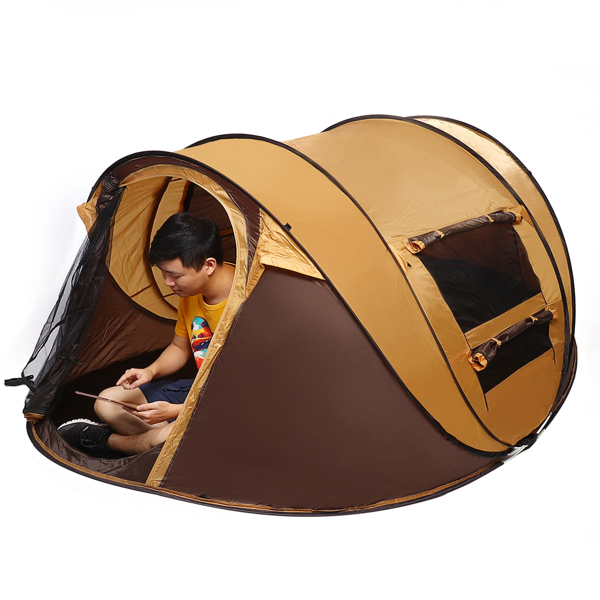 3-4 People Waterproof Automatic Instant PopUp Brown Tent Camping Hiking Tent
