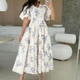 thumbnail image 2 of Levmjia Womens Summer V Neck Casual Dress Polyester Flowy Floral Print Short Sleeve Loose Fit Beach Vacation Dress Multi Colors Available, 2 of 9
