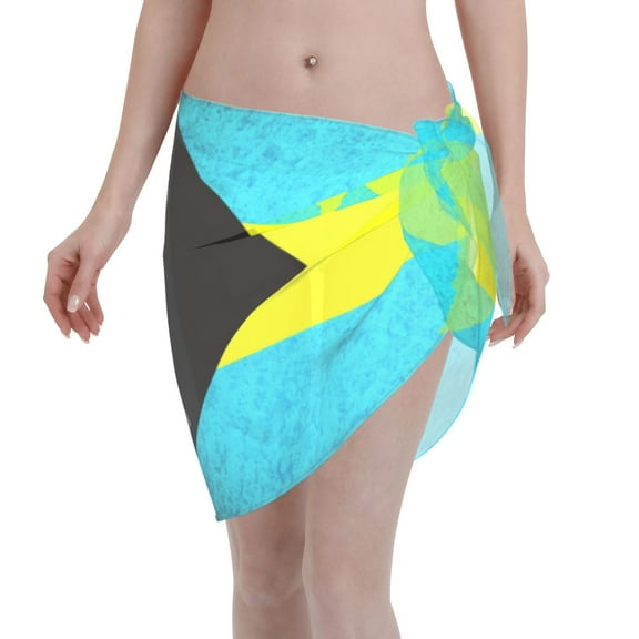Women Bahamas Flag Sarong Coverups Chiffon Short Swimsuit Wrap Skirt Beach Bikini Tie Cover Up Wraps