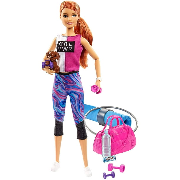Barbie Fitness Doll, Red-Haired, with Puppy and 9 Accessories, Including  Yoga Mat with Strap, Hula Hoop and Weights, Gift for Kids 3 to 7 Years Old  