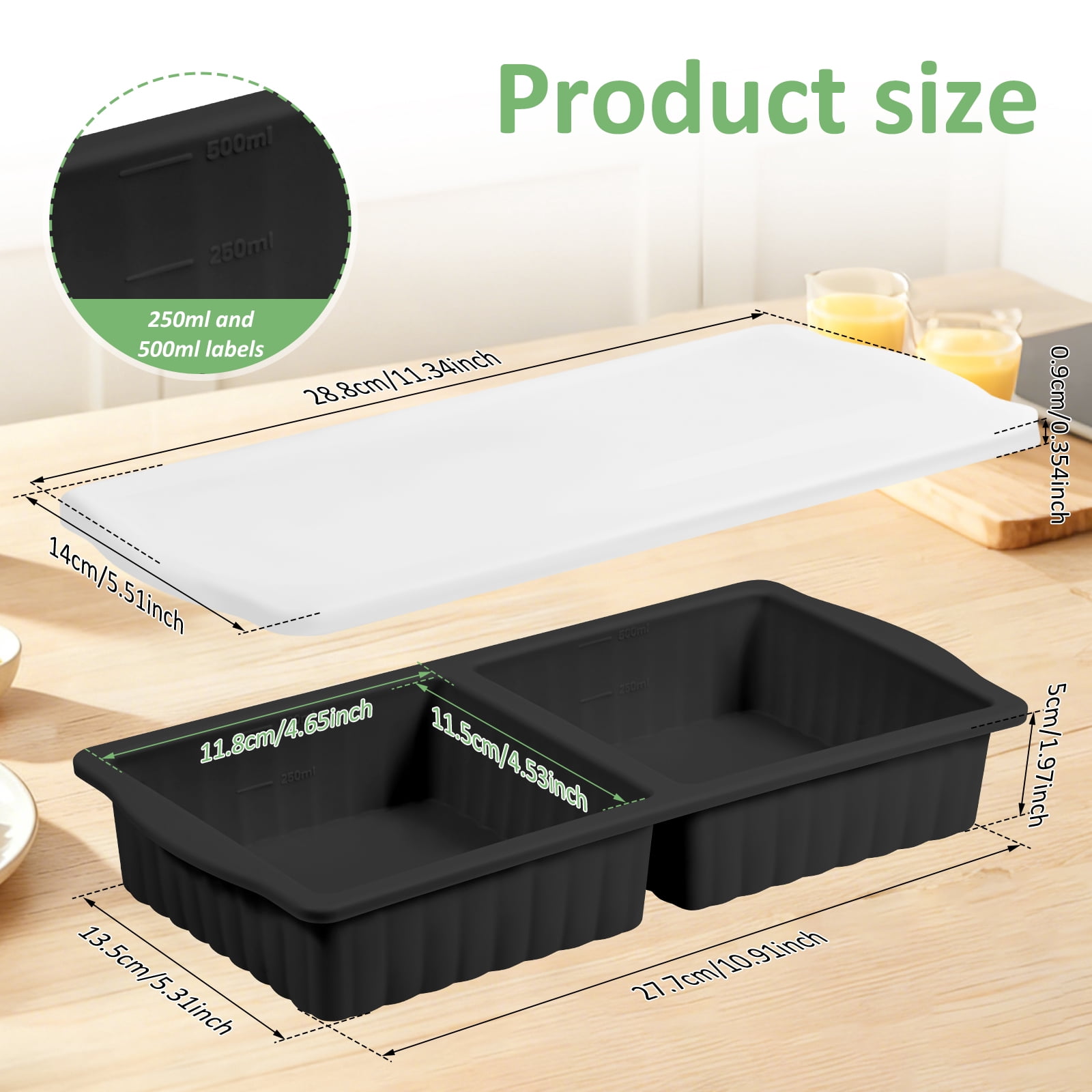 FYJUCPA Silicone Freezer Tray with Lid, 2Pcs Soup Freezer Container Mold Ice Cube Tray Set, Portion Control Meal Prep Oven Dishwasher Safe