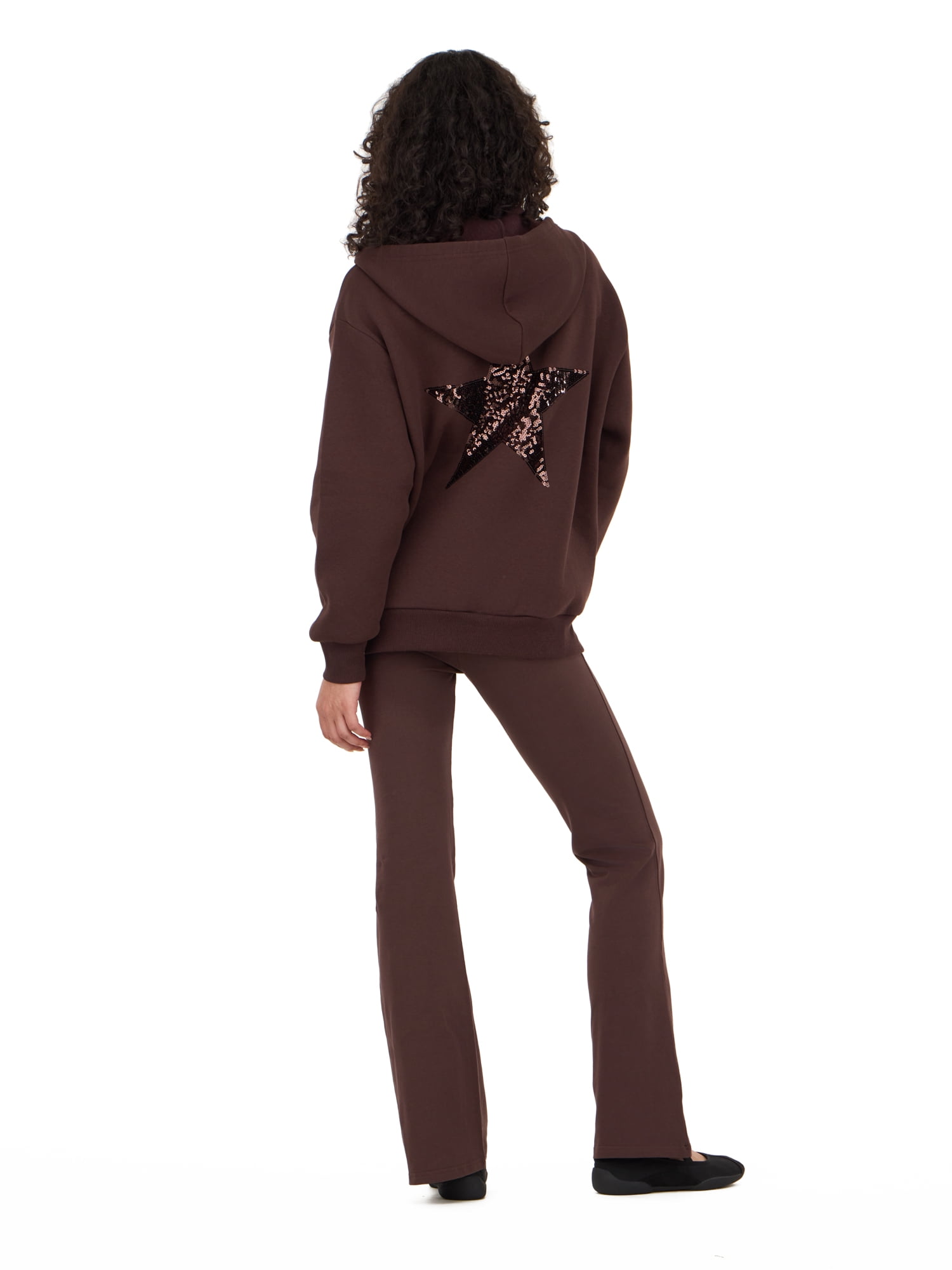 Forever 21 Women's Fleece Zip Up Hoodie with Front and Back Graphic Detail, Relaxed Fit Sweatshirt Jacket, Casual Everyday Layering Style, Brown, XXS-4X