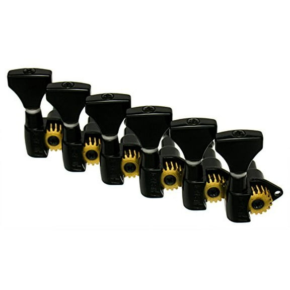 Hipshot BLACK 6-In-Line Non-Staggered Open-Gear Guitar Machines Tuners w/UMP Kit
