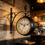 DESIGNICE 2026 New Two-Sided Station Clock Double-Sided Wall Clock Retro Grandfather Clock Vintage Antique-Look Bracket Hanging Decorative Clock for Garden Indoors, Clock 12.12 * 7.5 Cm