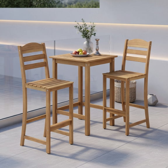 Resenkos Heavy-Duty Solid Acacia Wood Outdoor Bar Stools – 400 lb Capacity, Ergonomic Curved Back & Built-in Footrest for Patio, Deck & Poolside (Natural Finish)