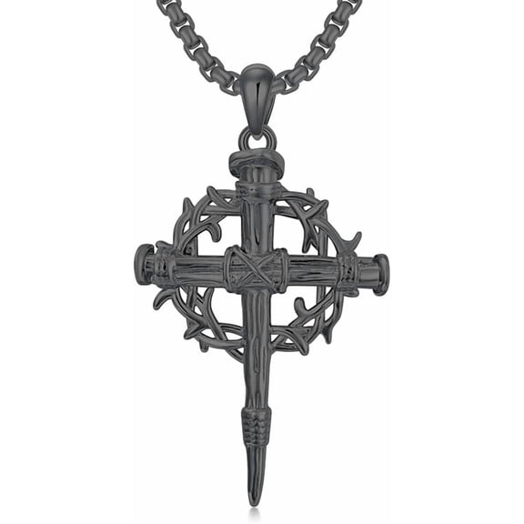 AOBOCO Nail Cross Necklace 925 Sterling Silver/18K Gold Plated/Black Christian Cross Pendant Jewelry for Men Women, with Stainless Steel Chain 22 2 Inch