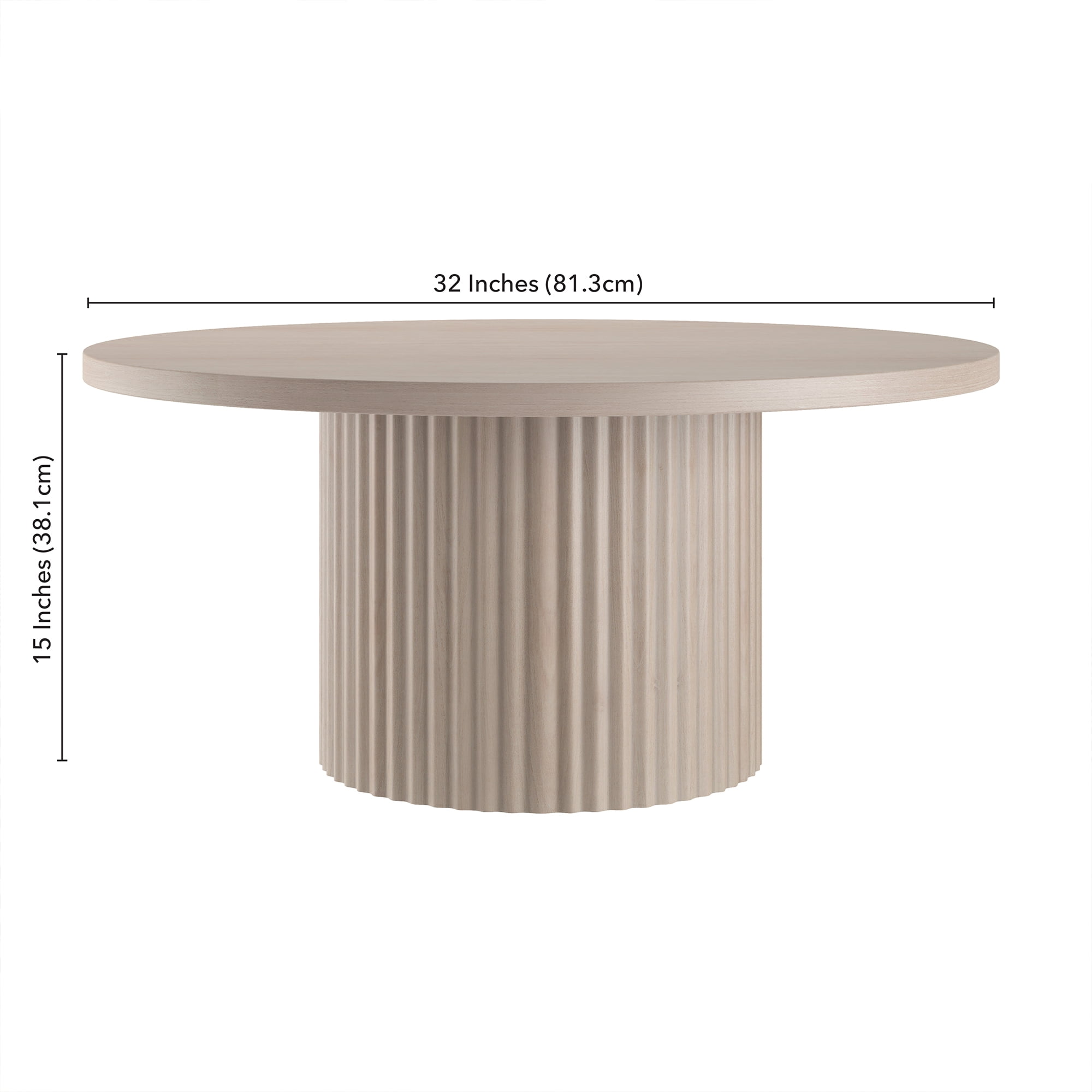 Rollan 32" Wide Round Fluted Coffee Table in Alder White