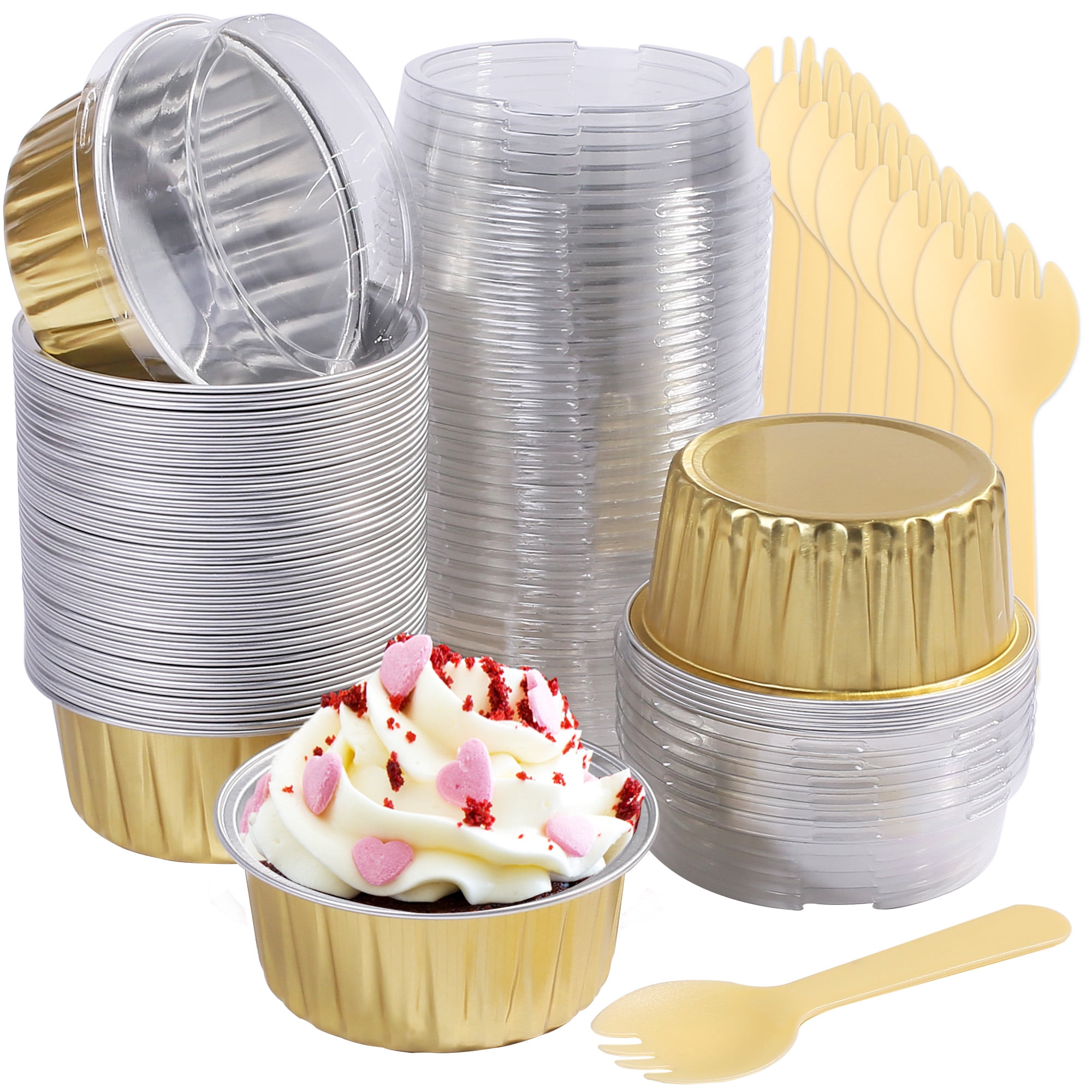 LotFancy 50Pack Aluminum Foil Baking Cups with Lids, 5oz Foil Ramekins