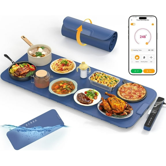 Latiret Food Warming Mat Extra Large 37"x15" with APP Control, Electric Warming Tray Adjustable Temp 99 Hour Timer Dishwasher Safe, Warming Mat for Food,Portable Food Warmers for Parties Buffet