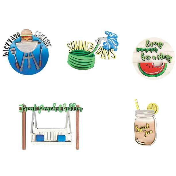 Conjunto de decoración de bandeja escalonada de verano, artículos de decoración de bandeja escalonada de madera de granja, Mini carteles de madera con temática de verano, decoraciones para el hogar y