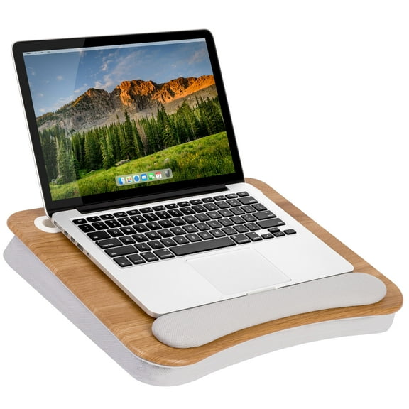 LapGear Memory Foam Lap Desk w/ Wrist Rest, Fits 15.6" Laptop, White Oak Woodgrain