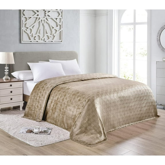 FAITH, HOPE, LOVE HOME DÉCOR Amrani Chevron Arrow Jacquard Microplush Queen Size Blanket 90" x 90" - Taupe