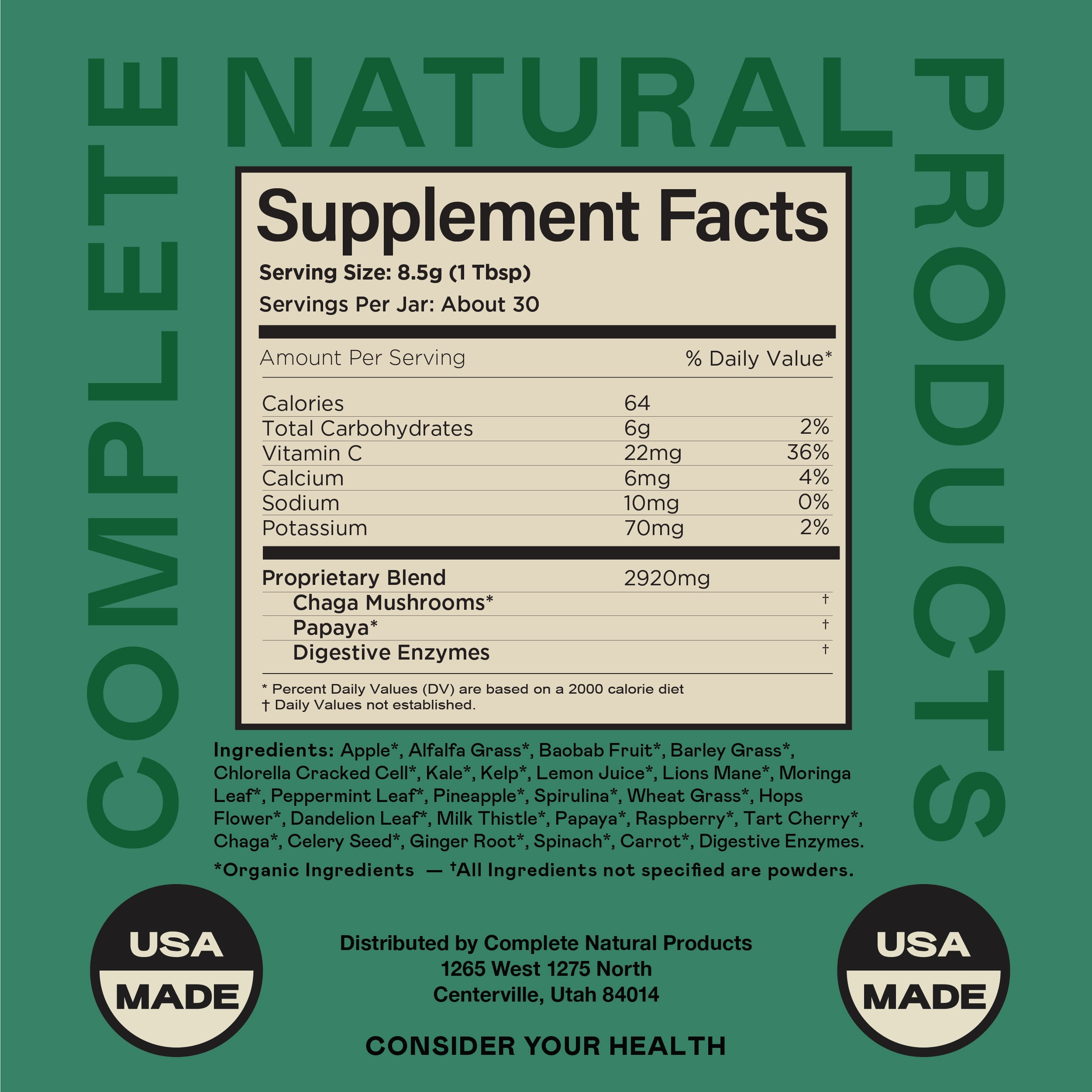 Gut Greens - Amazing Raw Digestive Enzyme Supplements Grass Mix, 9oz, 60 Servings