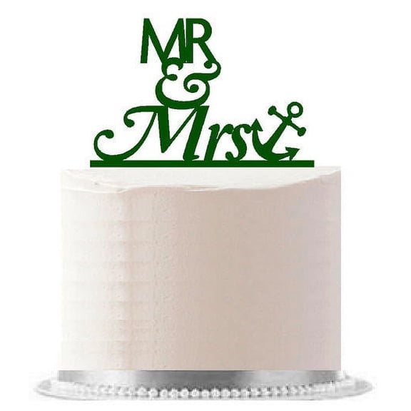 Mr & Mrs Nautical Anchor Green Birthday Party Elegant Cake Decoration Topper