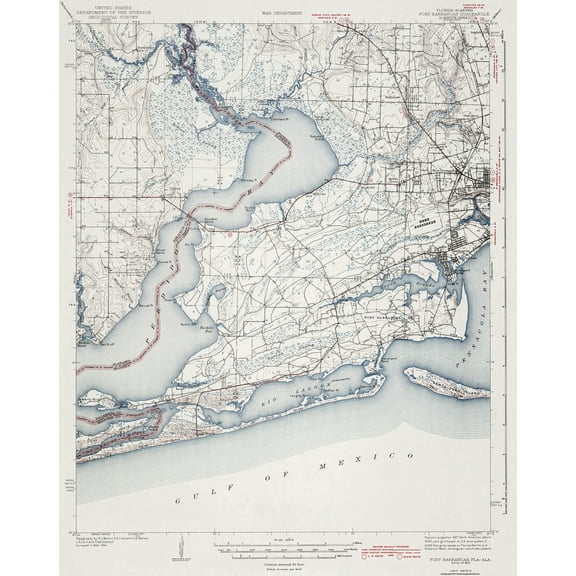 Topographical Map - Florida Alabama Fort Barrancas Quad - USGS 1943 - 23 x 28.92 - Vintage Wall Art