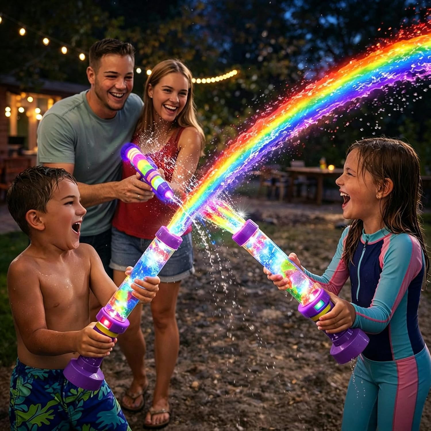 Glowing Rainbow LED Water Blaster, Firework Spray Water Soaker Toys for Pool Party Outdoor Summer Water Games, Easy Fill and Use, Durable Leak