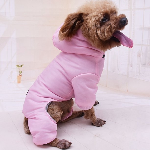 Warm Dog Hooded Jumpsuit Cotton Fleece 4legged Windproof Pet Outfits For Autumn And Winter