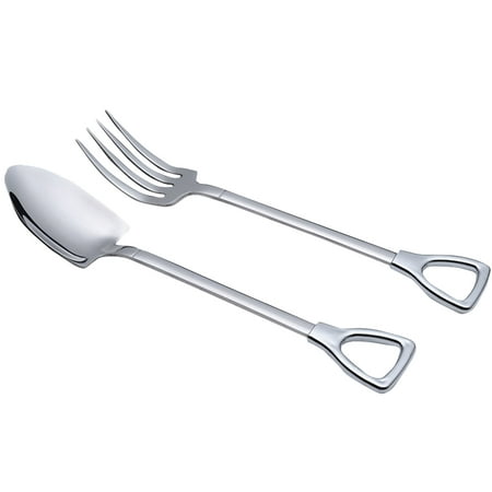 

Frcolor West Tableware Suit Stainless Steel Steak Fork Spoon Two-piece Cutlery Steak Dessert Cake Fork Spoon(Large Shovel Spoon + Large Fork Silver)