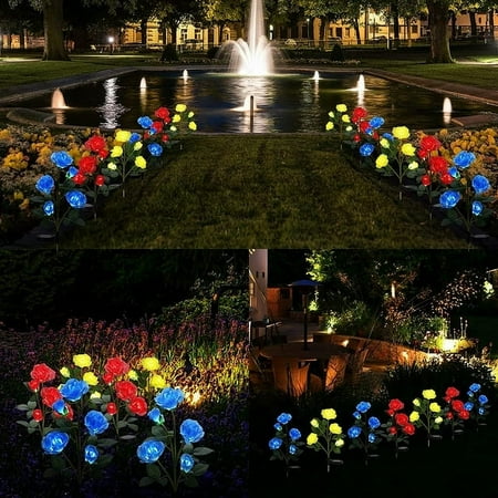 Solar Lights Outdoor Solar Lights LED Flower Light Outdoor Solar Landscape Lights with 5 Rose Flowers Waterproof Solar Garden Lights for Patio Yard Pathway Decoration White