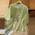 thumbnail image 2 of MIXUE Womens Summer Tops Floral Embroidered Retro Round Neck Long Sleeve Loose Shirts For Women Tee Shirts Daily-Wear,Green,XXXL, 2 of 4