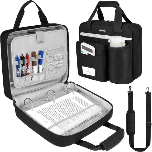 3 Ring Zipper Binder Bag, 3 Inch D-Ring 700 Sheet Capacity, Portable File Organizer with Removable Shoulder Strap & Multiple Pockets for Office Travel,,Black