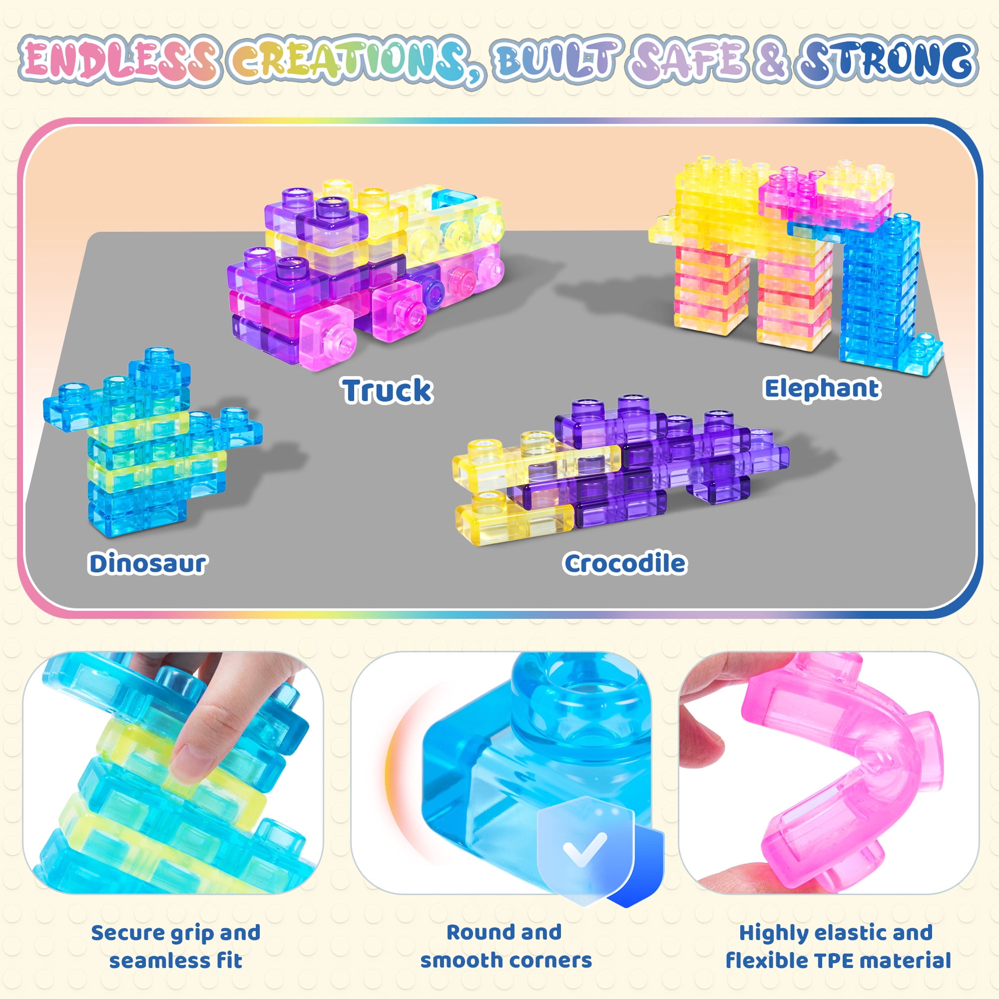 Gummy Bloc 40 PCS Sensory Soft Building Blocks for Toddlers, Kids Montessori Squishy Stacking Toy Set for Early Learning