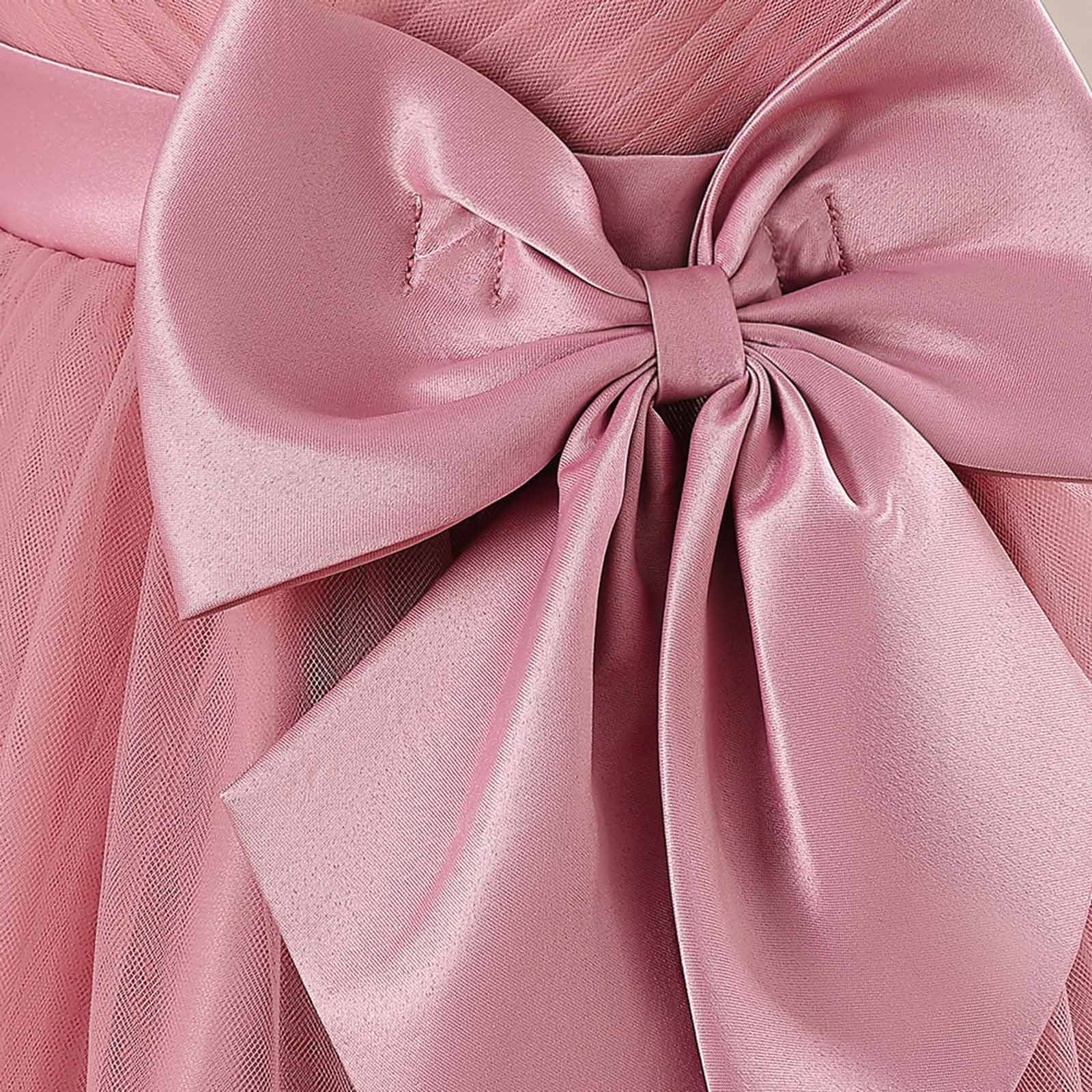 Zanarzt Toddler Girls Dresses Flower Girls Spaghetti Strap Tulle Dress Long A Line Wedding Pageant Dresses Princess Birthday Party Ball Gown Pink,6-7 Years
