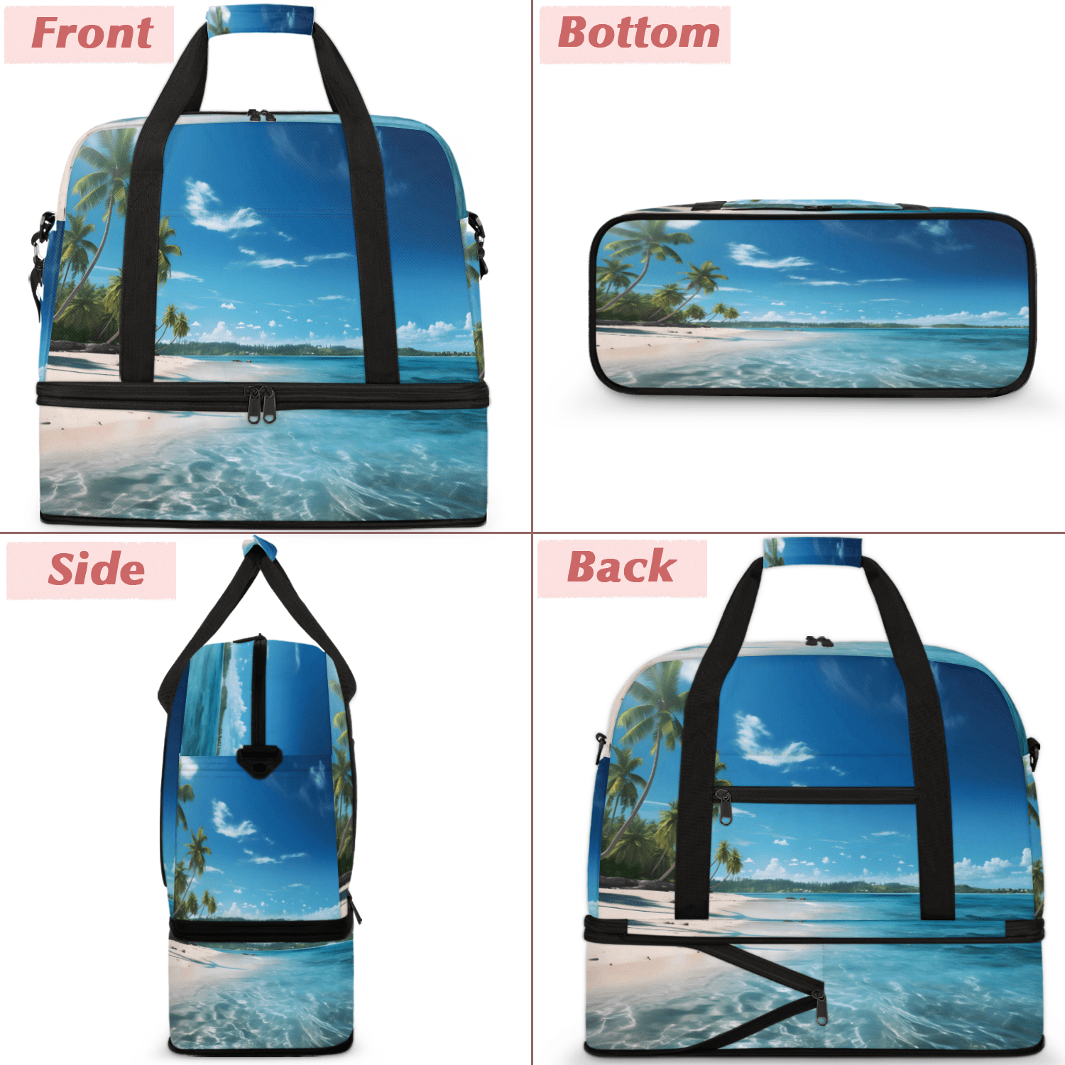 Herdesigns Beach Ocean Landscape Foldable Travel Duffel Bag with Shoe Compartment, Weekend Overnight Carry On Bags for Men Women, Large Sports Gym Luggage