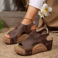 thumbnail image 5 of IEMIEMIEM Women's Wedge Sandals Dressy Summer Open Toe Espadrilles Platform Sandals Buckle Ankle Strap Wedge Sandals Leather Sandals Casual Low Wedges Walking Strappy Slip on Sandals Brown 10 Wide, 5 of 5