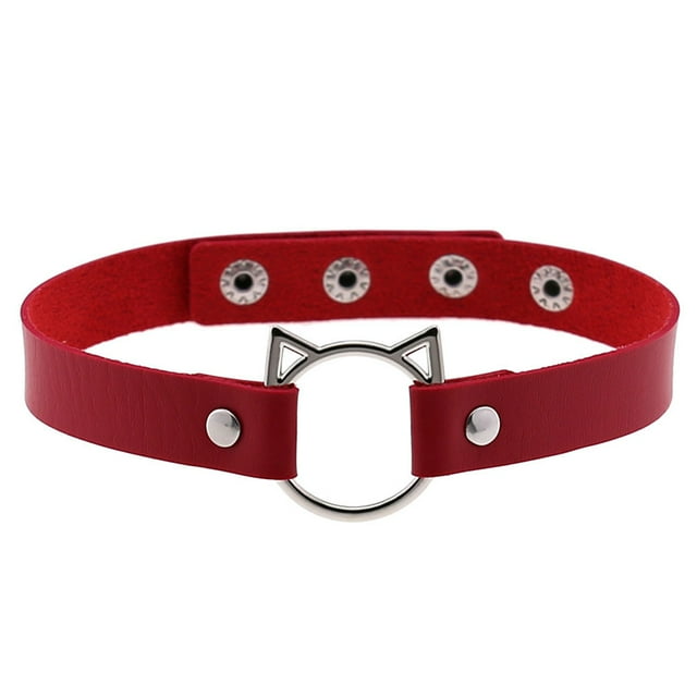 Collier Ras-de-Cou pour Femmes Tête de Chat Ajustable Collier Gothique Ras-de-Cou Faux Cuir