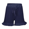 thumbnail image 4 of Defitshape Women's Cotton Pajamas 2 Piece Shorts Set Summer V Neck Pj Soft Short Sleeve Ruffle Drawstring Lounge Blue Small, 4 of 4